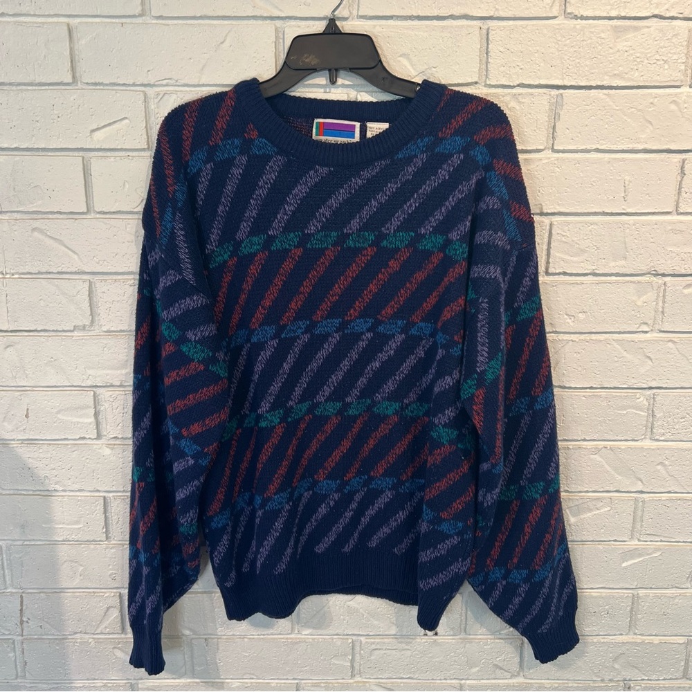 Vintage 90s Sweater Graphix Blue Purple Patterned Sweater Mens Large